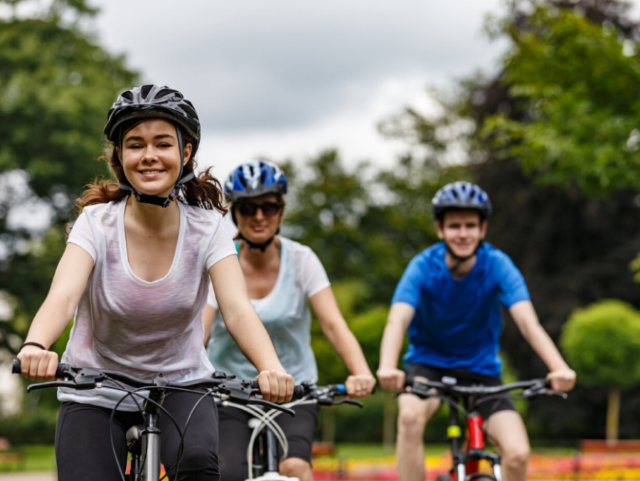Students riding bikes
