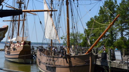 Colonial boats in a harbor