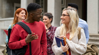 Students walking and talking together