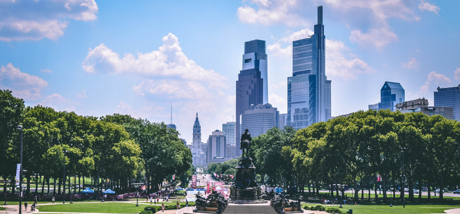 City skyline from steps of a buildling