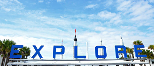 "Explore" sign outside of Nasa building in Florida