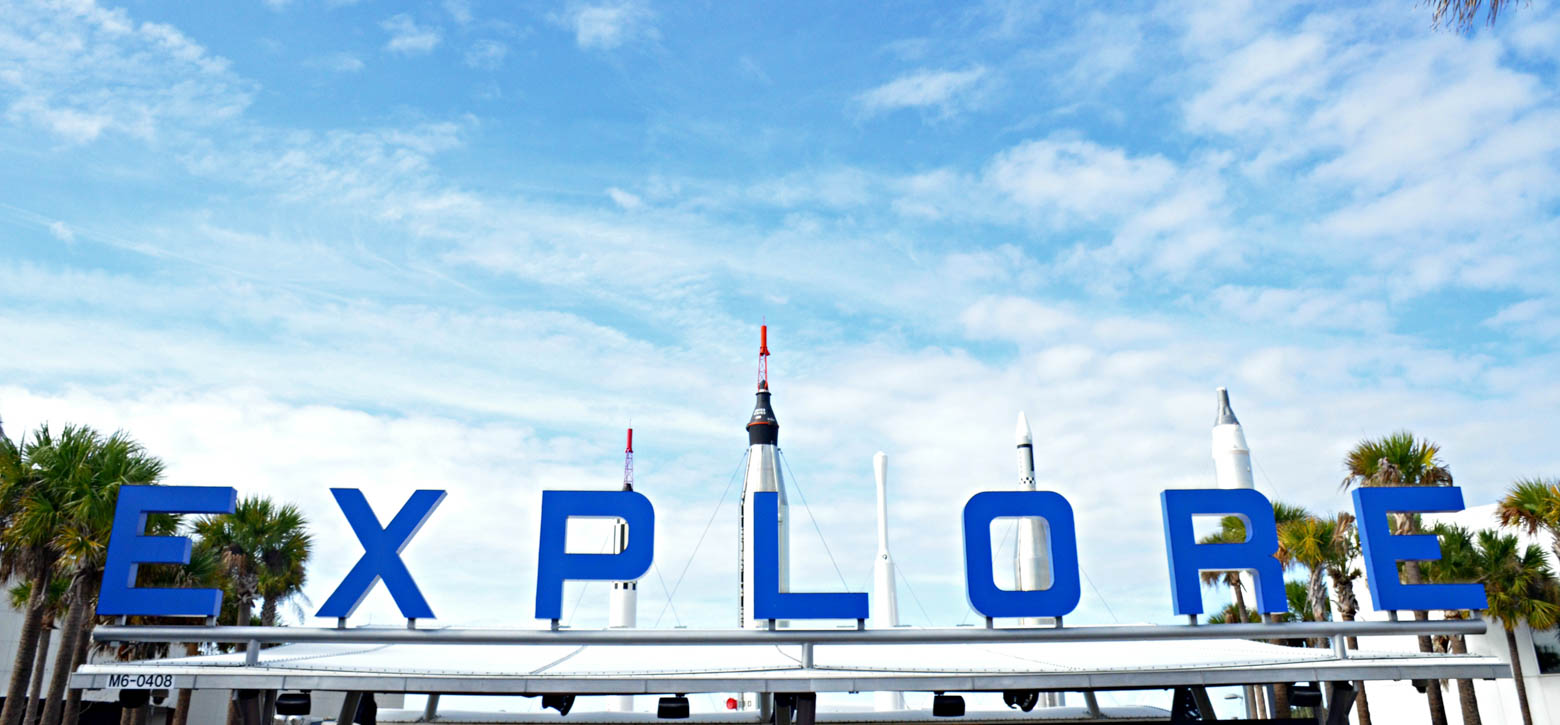 "Explore" sign outside of Nasa building in Florida