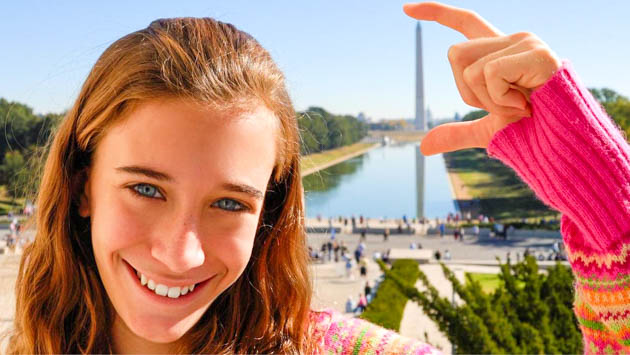 Student with the Washington Monument