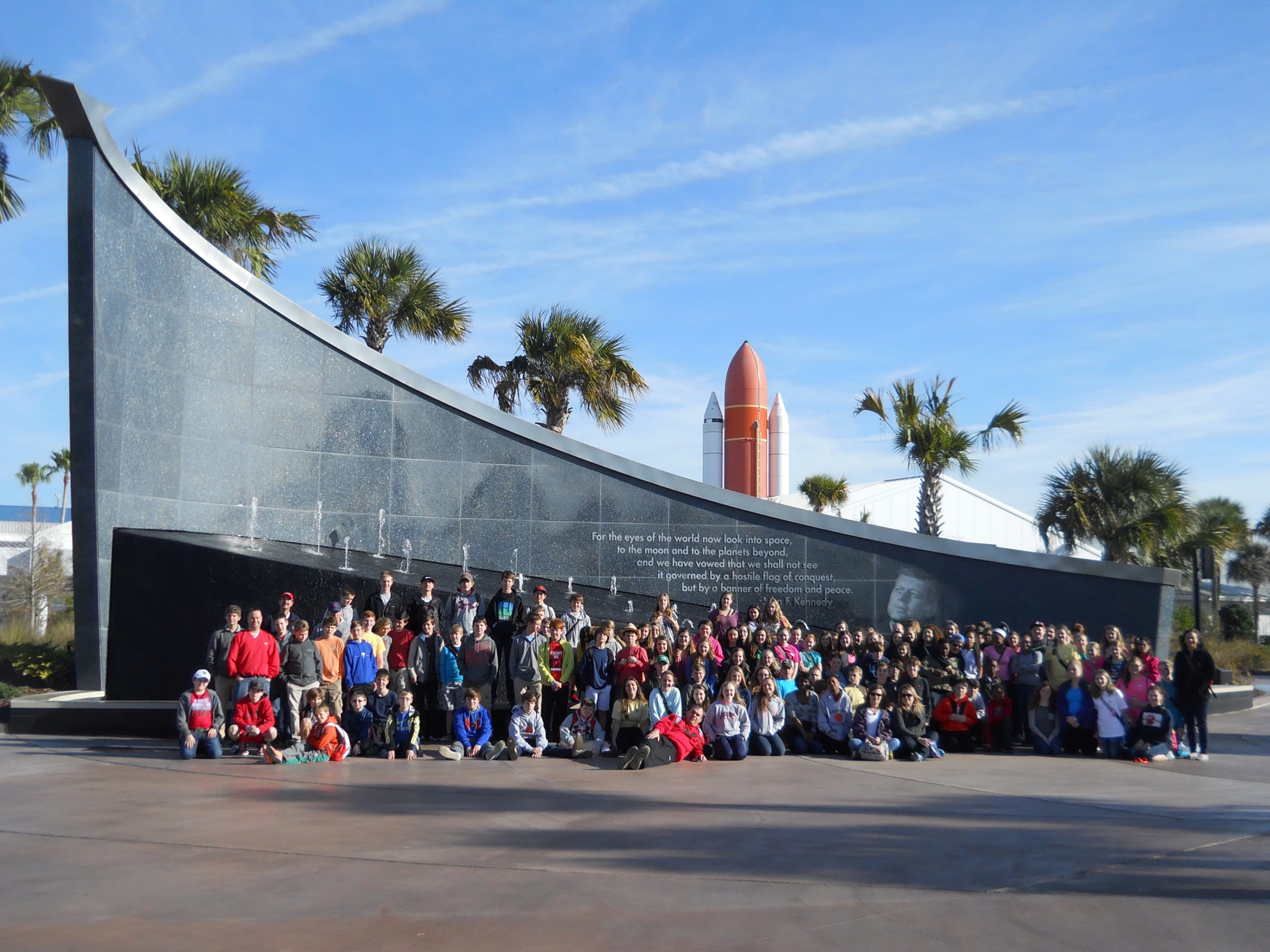 Photo of group in front of the Kennedy Space Center