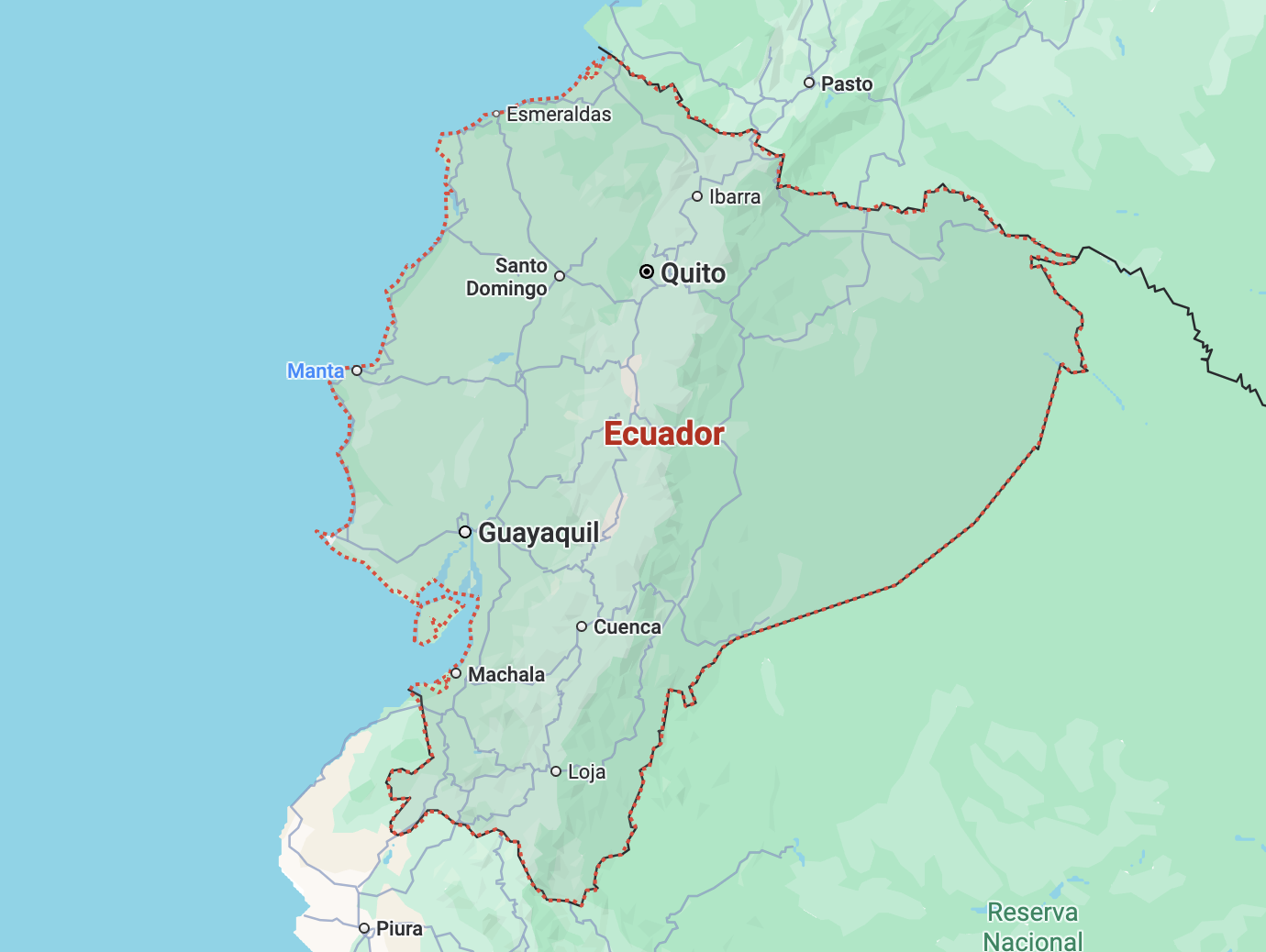 Ecuador map with a red outline