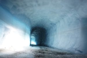 a man-made ice tunnel
