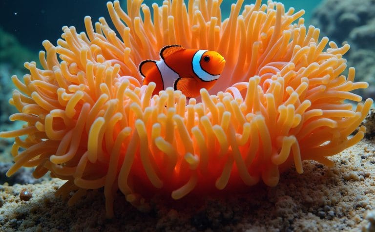fish swimming between corals and sea weed